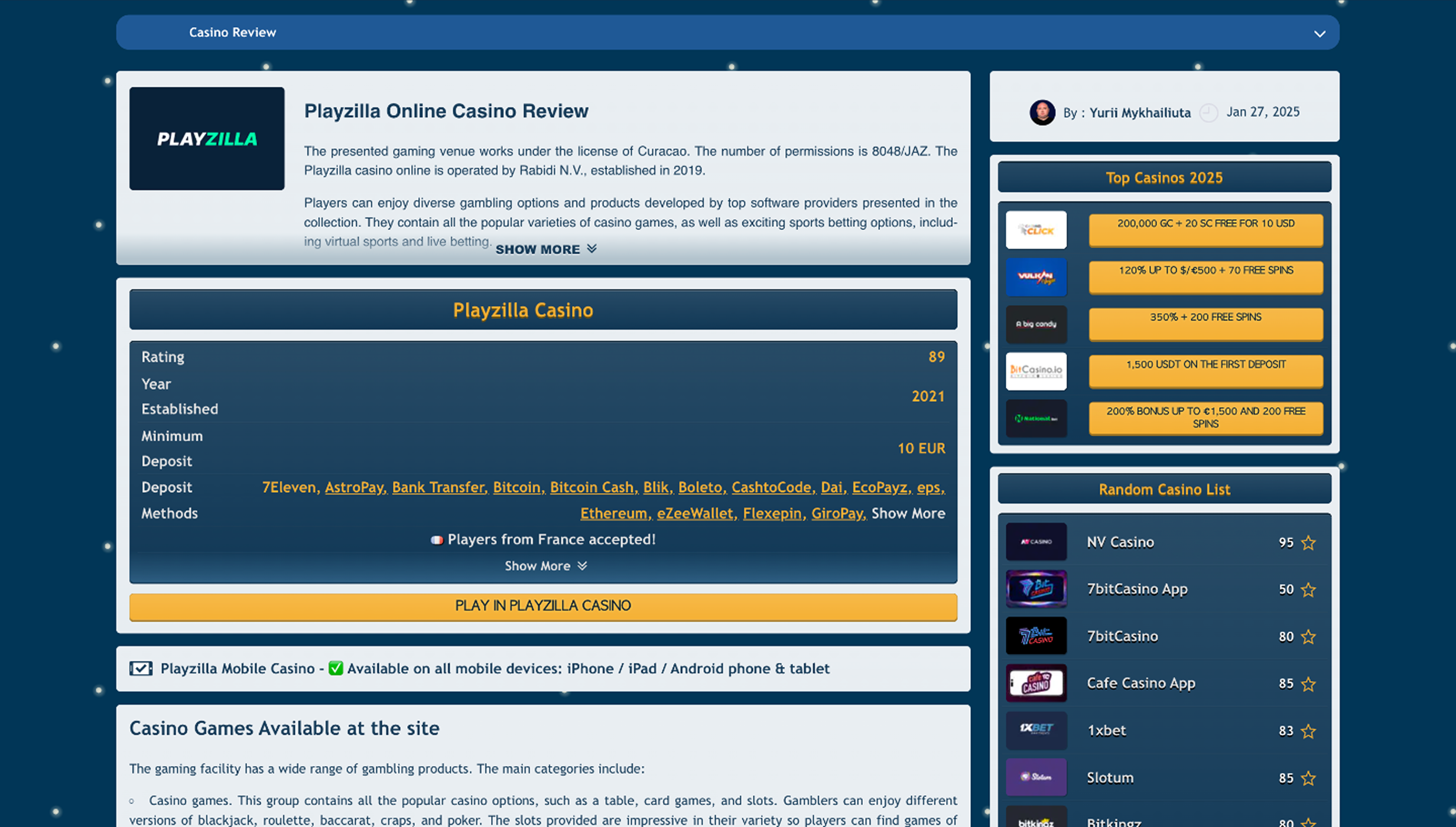 Casino Page before