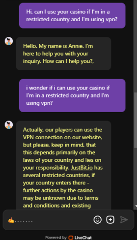 Assistance du casino JustBit