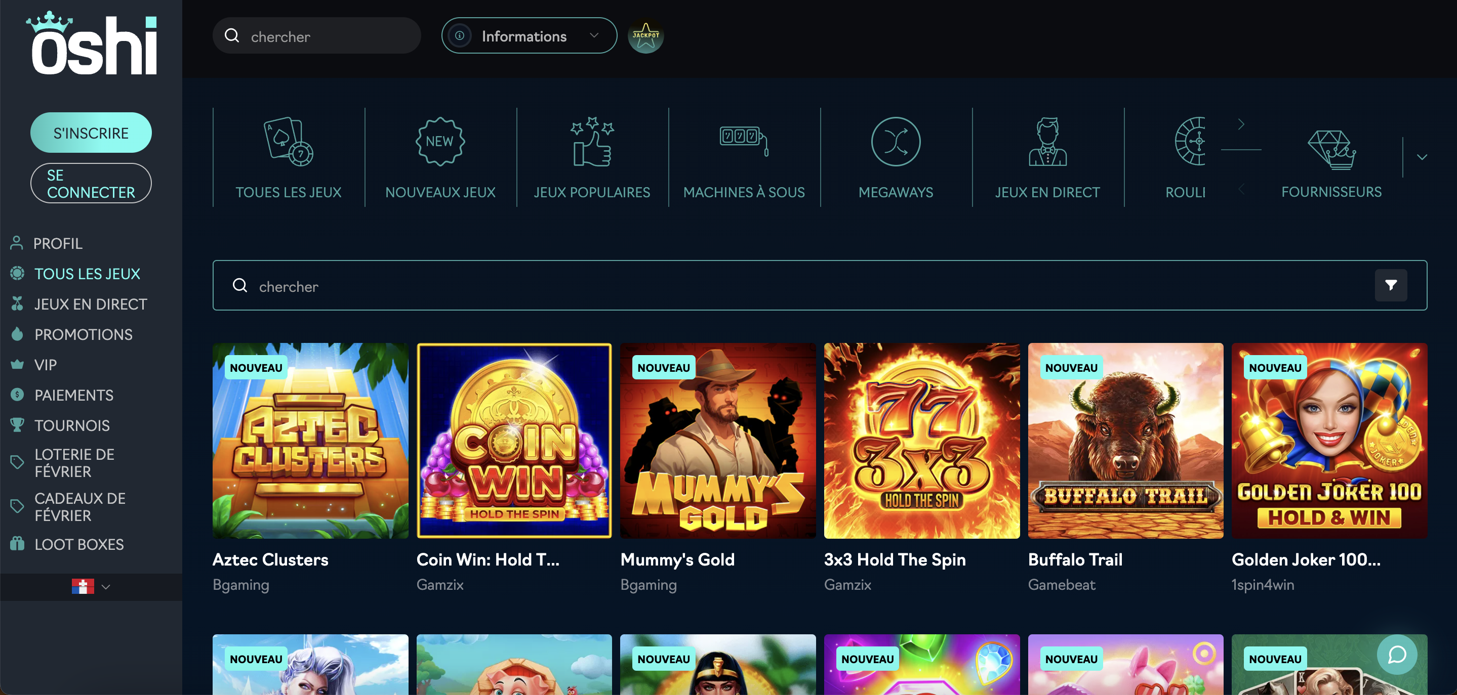 Oshi casino jeux